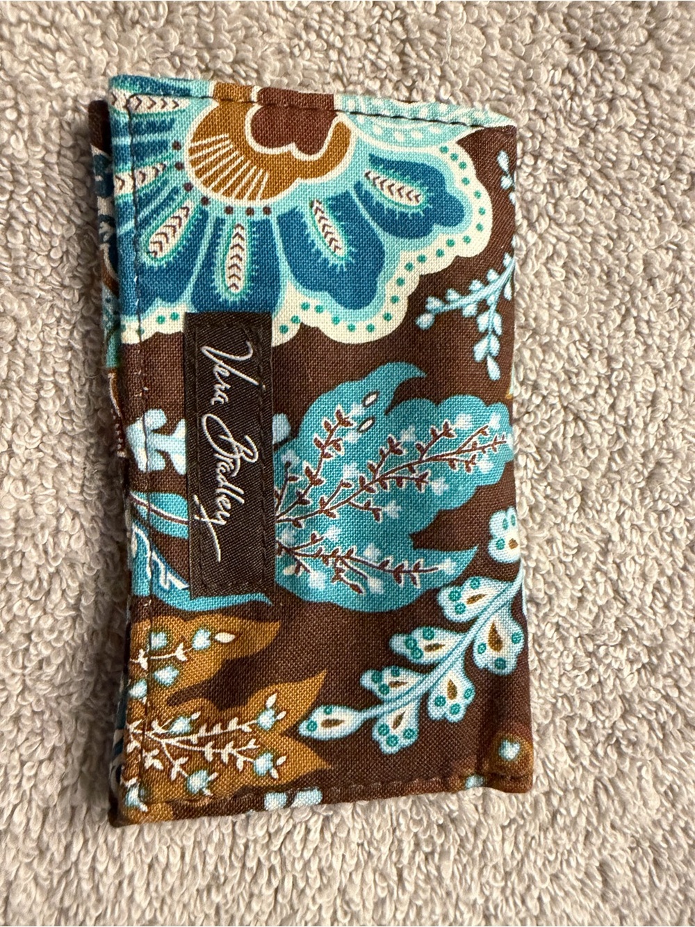 Vera Bradley Brown Teal and Turquoise Floral Fabric Wallet